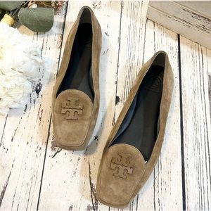 Tory Burch fitz suede taupe loafers / flats